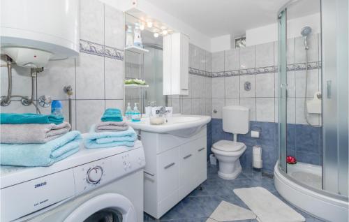 La salle de bains est pourvue d'un lavabo, de toilettes et d'une douche. dans l'établissement 1 Bedroom Pet Friendly Apartment In Kraljevica, à Kraljevica
