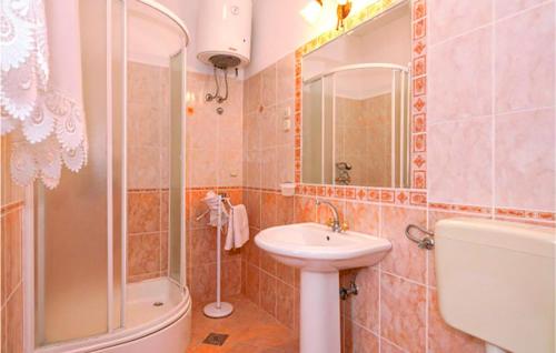 uma casa de banho com um lavatório, um chuveiro e um WC. em Lovely Home In Jelsa With Private Swimming Pool, Can Be Inside Or Outside em Jelsa