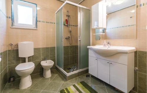 a bathroom with a toilet and a sink and a shower at Cozy Home In Stasevica With Wifi in Staševica