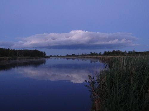 a view of a river with a cloud in the sky at Hotel und Restaurant Am Peenetal in Liepen