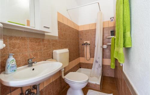 La salle de bains est pourvue de toilettes blanches et d'un lavabo. dans l'établissement Stunning Apartment In Pula With Wifi, à Pula