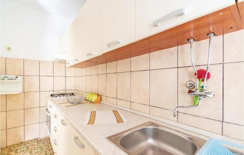 eine Küche mit einer Spüle und einer Arbeitsplatte in der Unterkunft 2 Bedroom Pet Friendly Apartment In Orebic in Orebić