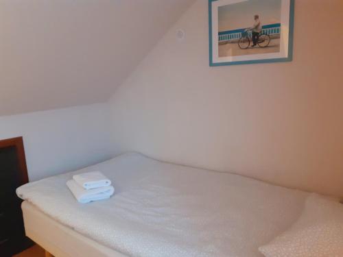 a bed in a room with a picture on the wall at Pokoje Gościnne in Gdańsk