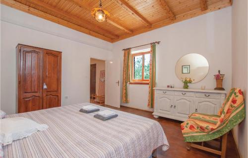 a bedroom with a bed and a mirror and a chair at Beautiful Home In Dubravice-skradin With 1 Bedrooms And Wifi in Dubravice