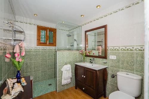 W łazience znajduje się toaleta, umywalka i lustro. w obiekcie Casa BENESTAR by Mallorca Villa Selection w mieście El Toro