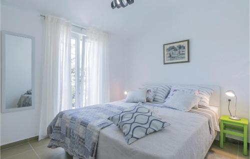 um quarto branco com uma cama e uma janela em Nice Home In Lupoglav With Kitchen em Lupoglav