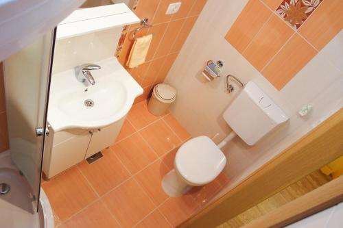 a bathroom with a white toilet and a sink at Apartment Anna Maria in Promajna