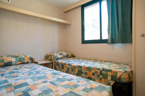 a room with two beds and a window at Camping Europa in Capoliveri