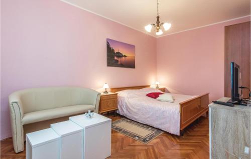 a bedroom with a bed and a couch and a tv at Cozy Apartment In Pican With Kitchen in Pićan
