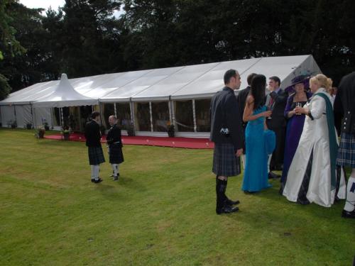 a group of people standing in front of a tent at Burnhopeside Hall in Lanchester