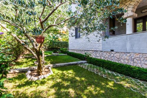 een tuin met een boom en een gebouw bij Guest House Perica in Zadar