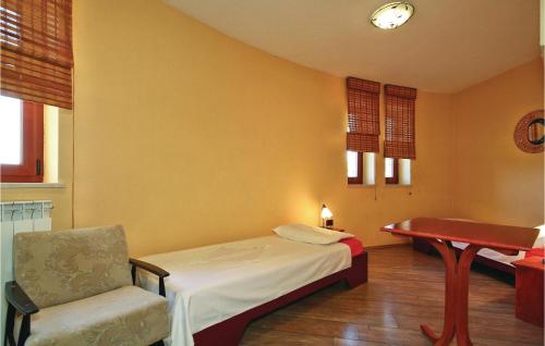 Bačva的住宿－Cozy Apartment In Bacva With Kitchen，客房设有一张床、一张桌子和一把椅子。