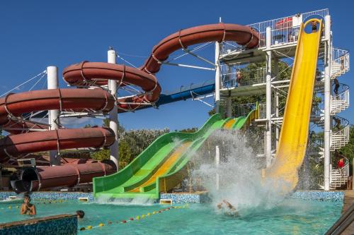 a water park with a slide in the water at Session Hotel Ráckeve in Ráckeve