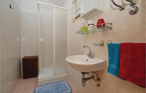 a bathroom with a sink and a shower at Pet Friendly Home In Trget With House Sea View in Trget