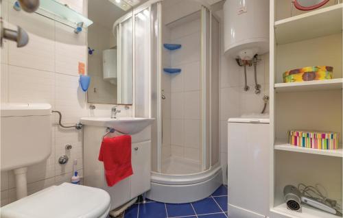 a bathroom with a shower and a sink and a toilet at Stunning Apartment In Brela With Wifi in Brela