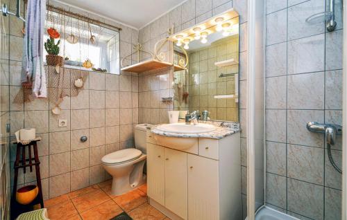 a bathroom with a toilet and a sink and a shower at Beautiful Apartment In Pirovac With Wifi in Pirovac