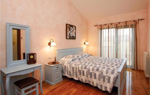 a bedroom with a bed and a dresser and a mirror at Nice Home In Golubovo With Kitchen in Krnjaloža