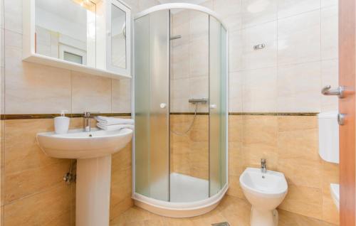 a bathroom with a shower and a sink and a toilet at Amazing Apartment In Labin With Kitchen in Hrvatini