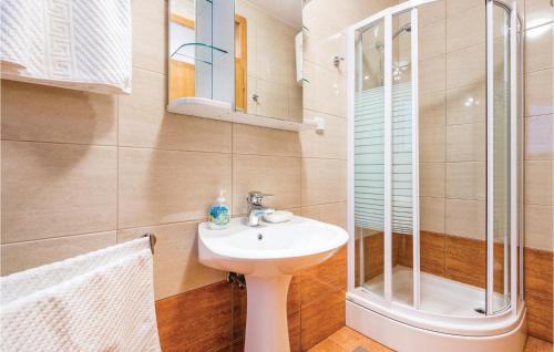 La salle de bains est pourvue d'un lavabo et d'une douche. dans l'établissement Beautiful Apartment In Matulji With Kitchen, à Matulji