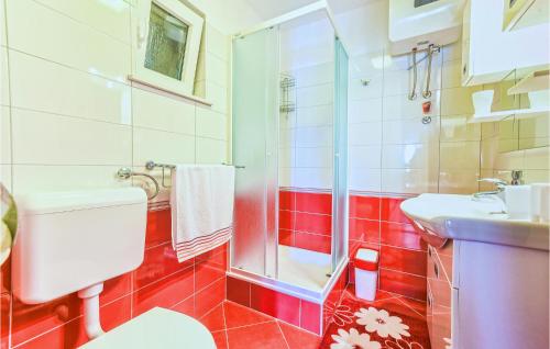 e bagno con doccia, servizi igienici e lavandino. di 1 Bedroom Awesome Apartment In Kustici a Kustići