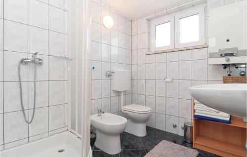 a bathroom with a toilet and a sink and a shower at Beautiful Apartment In Privlaka With Kitchen in Privlaka