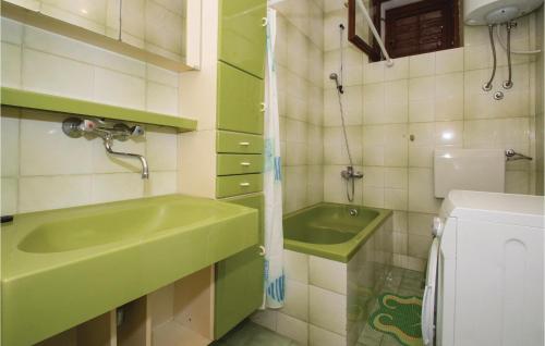 a bathroom with a green sink and a toilet at Holiday Home Brna V in Brna