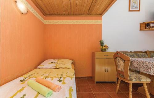 a bedroom with two beds and a desk and a chair at Nice Studio In Labin With Wifi in Diminići