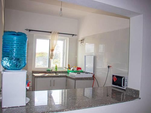 a kitchen with a sink and a counter top at Serviced 2 bedroom apartment near the ocean front in Malindi