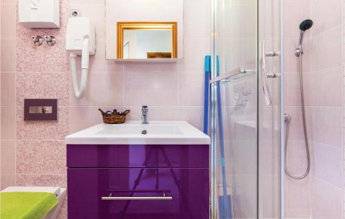 a bathroom with a purple sink and a shower at Beautiful Apartment In Crikvenica With Kitchen in Crikvenica