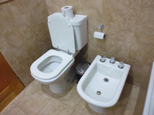 uma casa de banho com um WC e um lavatório em Hosteria Mi Vida em Ushuaia