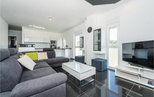 a living room with a couch and a tv at Three-Bedroom Holiday Home In Brodarica in Brodarica