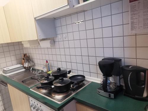 Η κουζίνα ή μικρή κουζίνα στο Ferienwohnung Schöne Wohnung 2d-Gebäude mit Mini-garten
