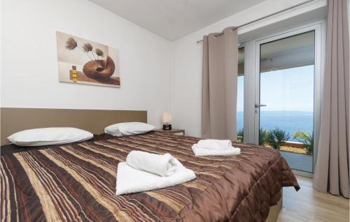 a bedroom with a large bed and a large window at Stunning Home In Blato With Wifi in Blato
