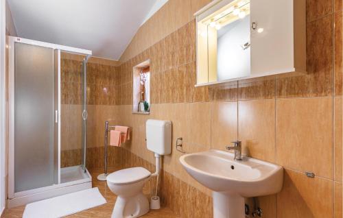 bagno con lavandino, servizi igienici e specchio di Amazing Home In Krnica With Wifi a Krnica