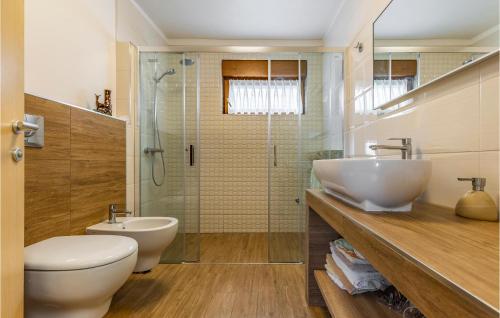 een badkamer met een wastafel, een toilet en een douche bij Amazing Apartment In Vodnjan With House Sea View in Mednjan