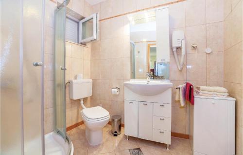 a bathroom with a toilet and a sink and a shower at Nice Home In Dramalj With Wifi in Dramalj