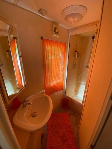 une petite salle de bain avec un lavabo et un miroir dans l'établissement Mobil home au Camping Sellig, au Muy
