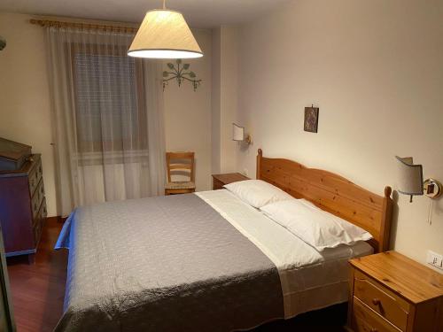 a bedroom with a large bed and a lamp at CASA DI PITTO in Bressanone