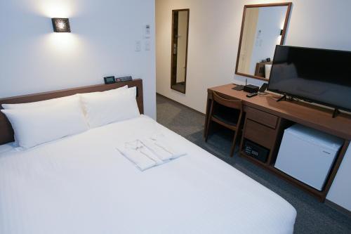 福岡市にあるYOU STYLE HOTEL HAKATAのベッドとテレビが備わるホテルルームです。