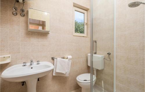 a bathroom with a sink and a toilet and a shower at Beautiful Apartment In Omisalj With Wifi in Omišalj