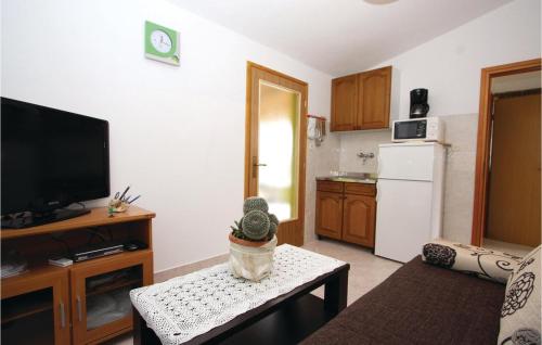 a living room with a tv and a kitchen at 1 Bedroom Beautiful Apartment In Liznjan in Ližnjan