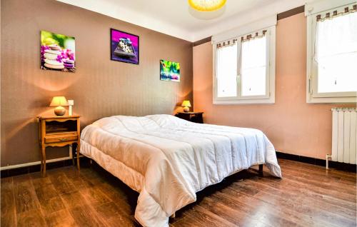 1 dormitorio con 1 cama y 2 ventanas en Amazing Home In Meynes With Kitchen, en Meynes