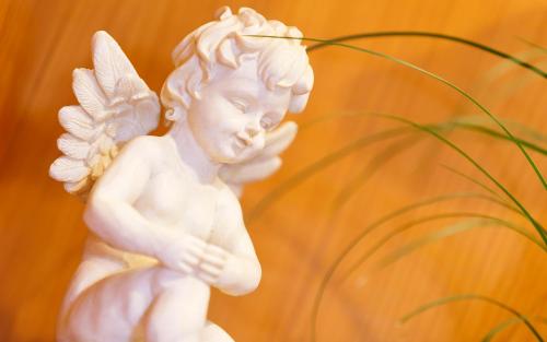 a white angel statue sitting next to a plant at Hotel Landgasthof Schönbühl in Schönbühl