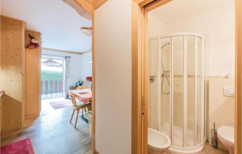 a bathroom with a shower and a toilet at Residence Alessandra in Corvara in Badia