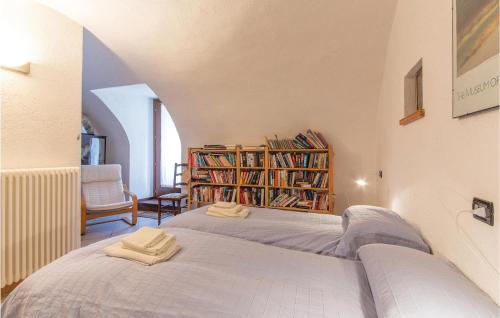 a bedroom with two beds and a book shelf with books at Casa Le Bourg in La Salle