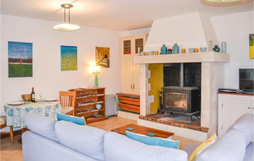 a living room with a couch and a fireplace at Awesome Home In Gabillou With Wifi in Gabillou