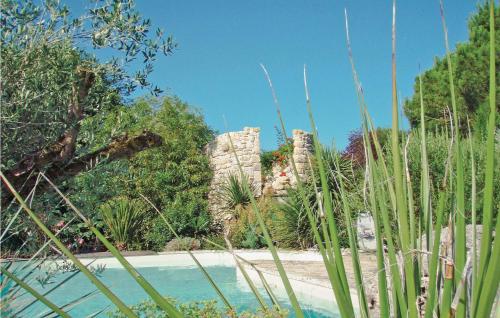 un jardin avec une piscine d'eau et des plantes dans l'établissement Amazing Home In Rioux, à Rioux
