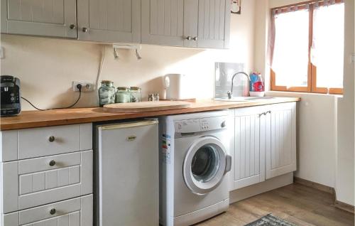 une cuisine avec une machine à laver et un évier dans l'établissement Stunning Home In Fougerolles Du Plessis, à Fougerolles-du-Plessis