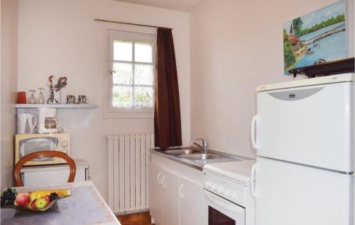 une cuisine avec un réfrigérateur blanc et un évier dans l'établissement 1 Bedroom Awesome Home In Penvénan, à Penvénan