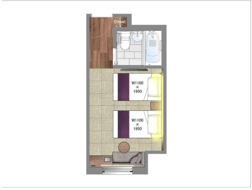 a rendering of a floor plan of aominium at Hiyori Hotel Osaka Namba Station in Osaka
